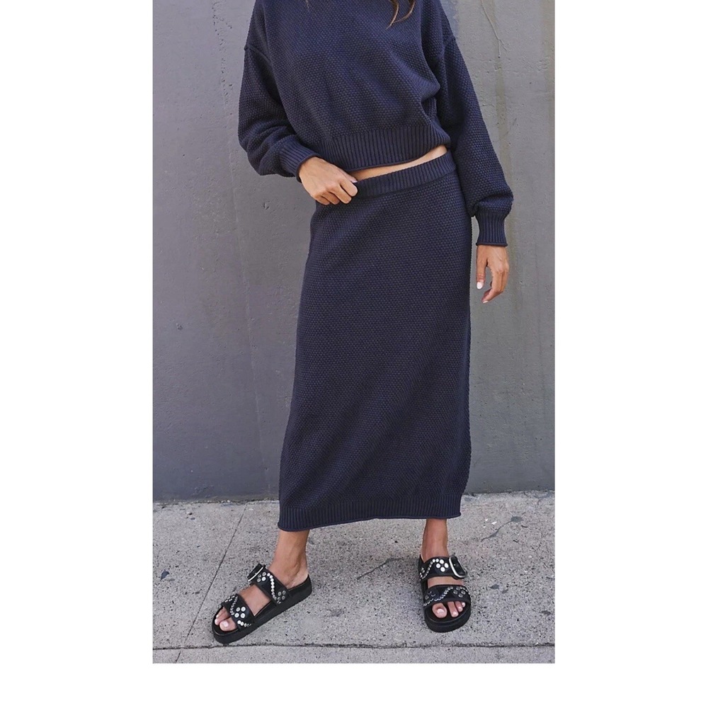 Free People Charcoal Knit Midi Skirt